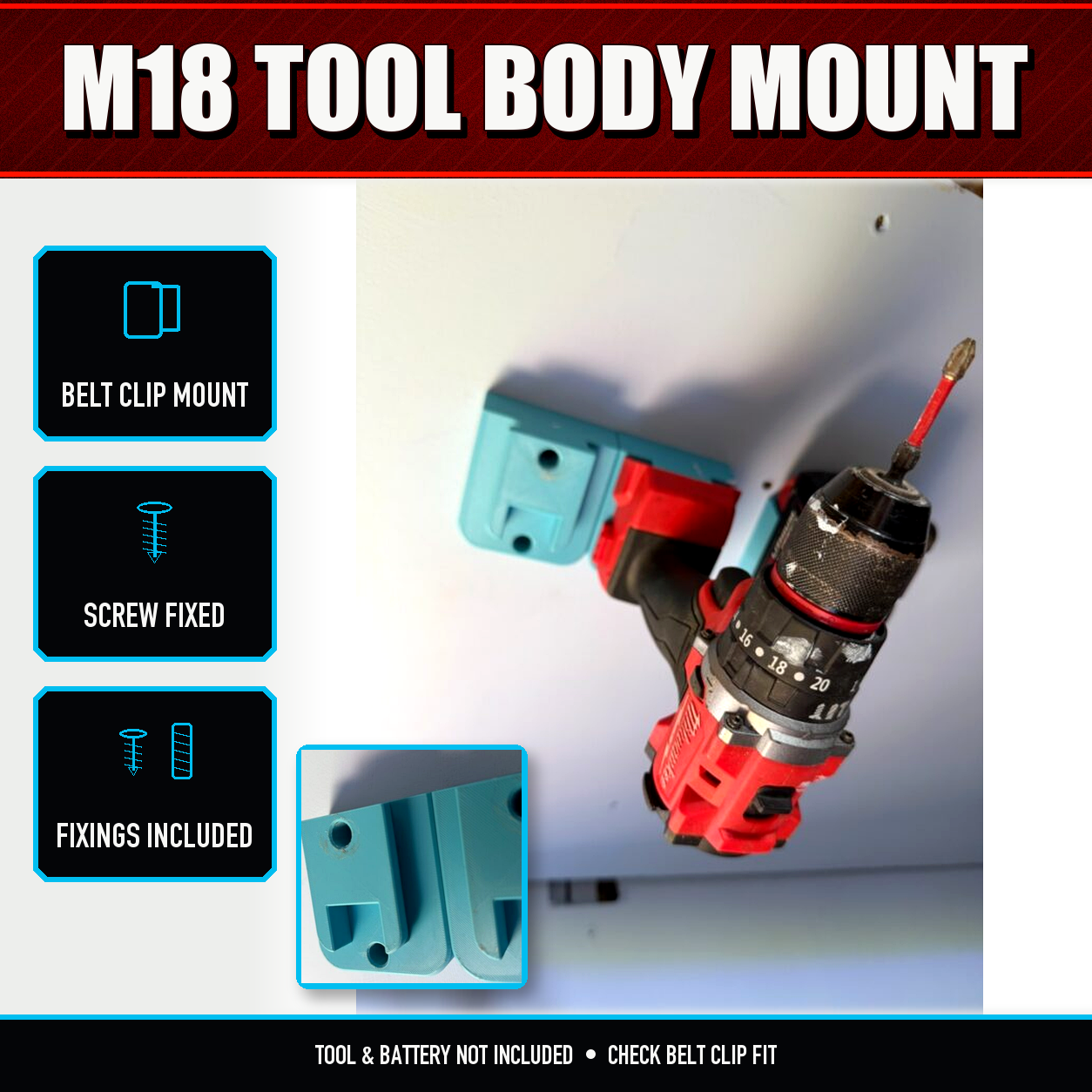 Milwaukee M18 Tool Body Mount Holder | Toolbox Organiser 1 Milwaukee M18 Tool Body Mount Holder | Toolbox Organiser