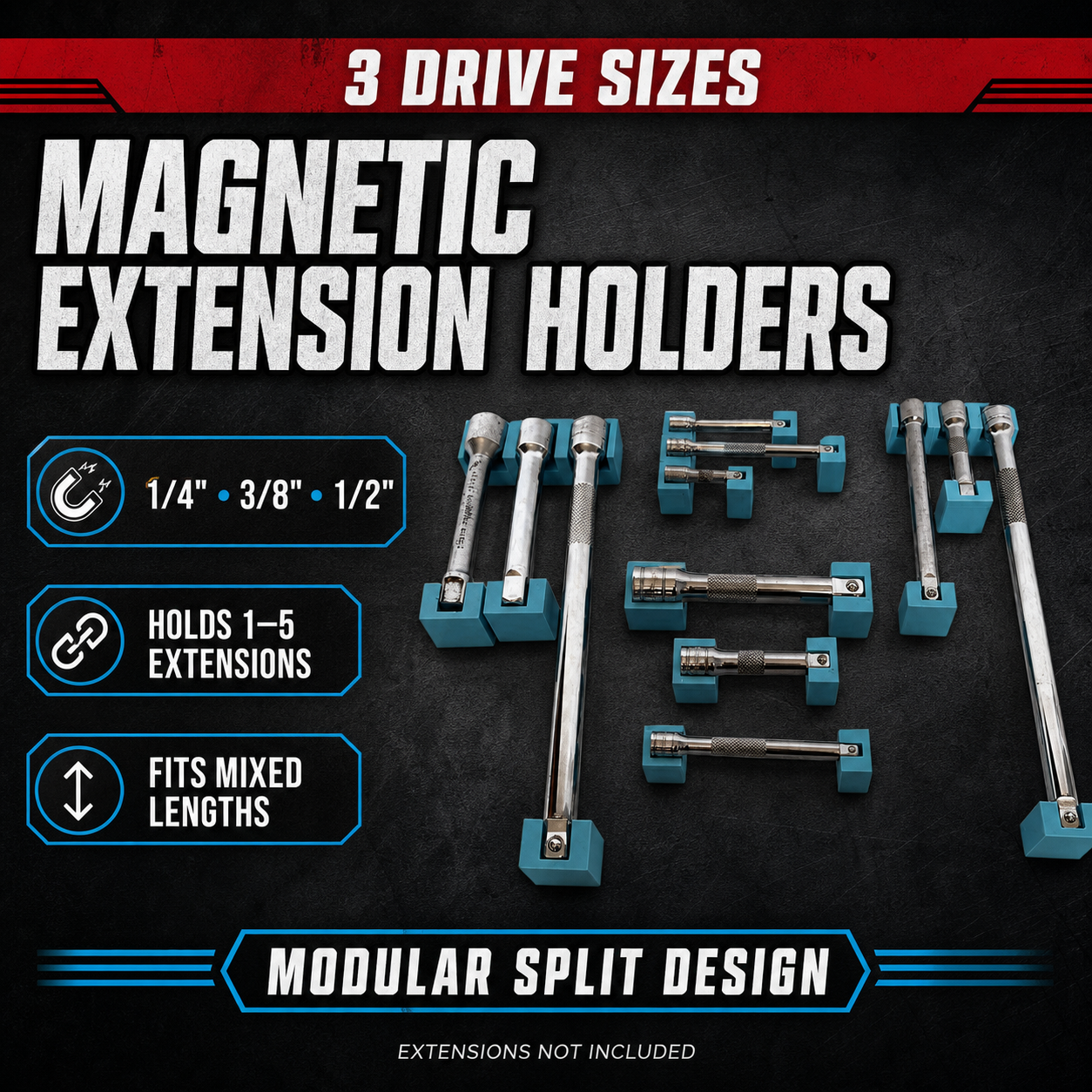 1/4, 3/8 and 1/2 Drive Magnetic Extension Holder Organisers 1 1/4, 3/8 and 1/2 Drive Magnetic Extension Holder Organisers