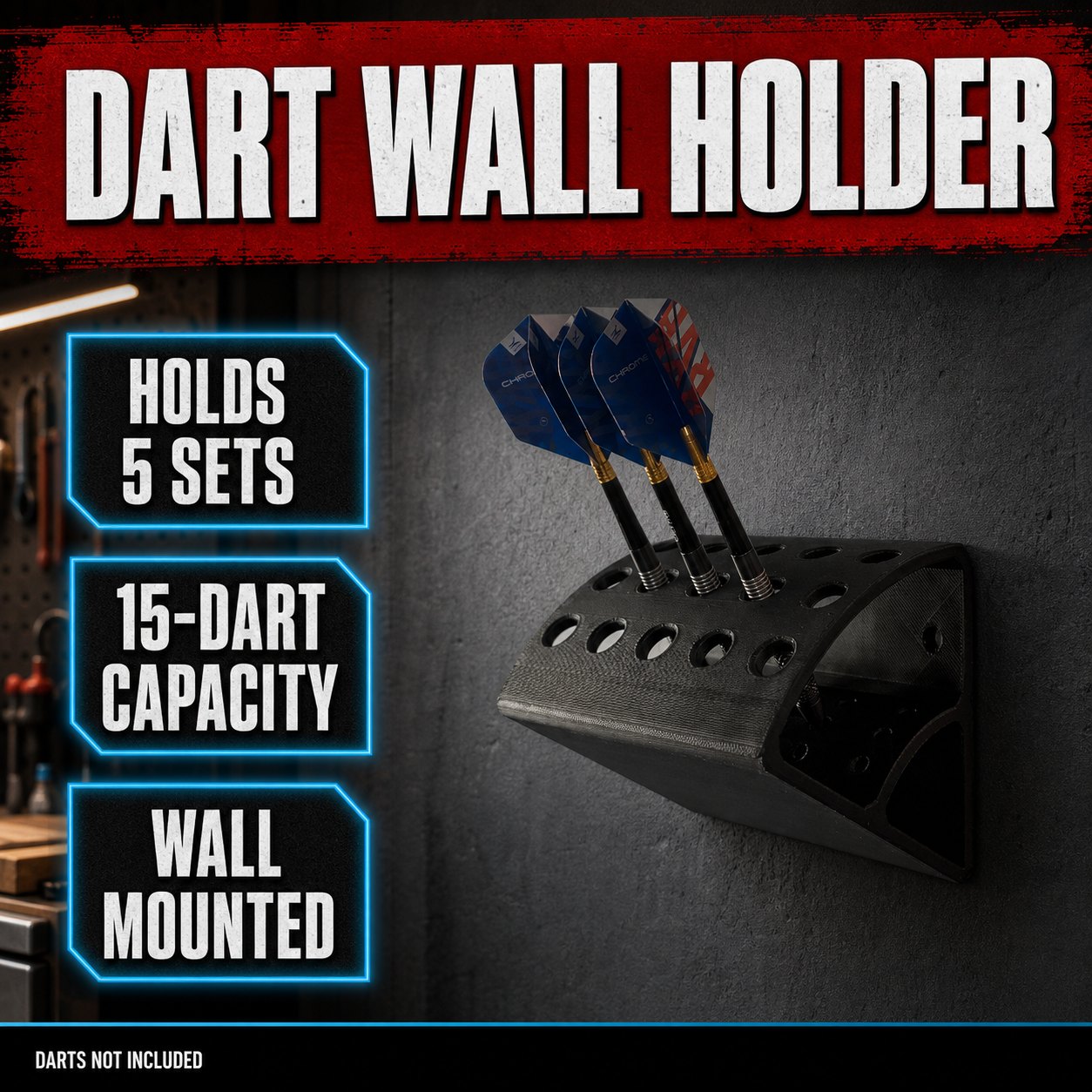 Wall Mounted DART HOLDER | Holds 5 SETS OF DARTS 1 Wall Mounted DART HOLDER | Holds 5 SETS OF DARTS