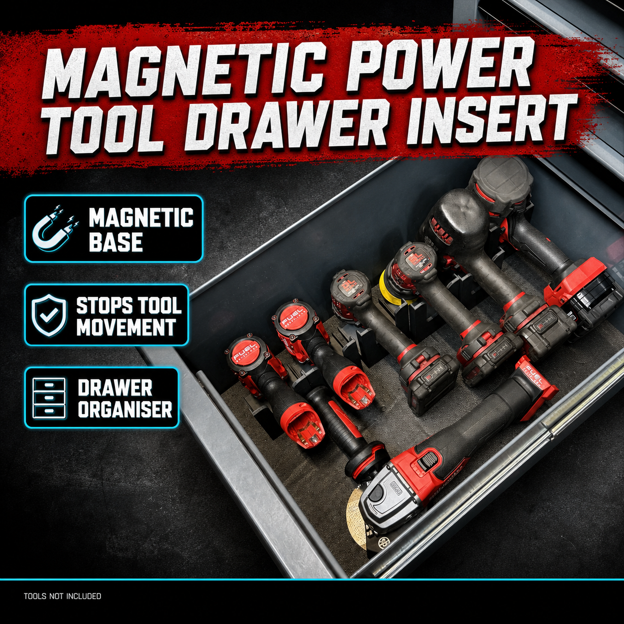 Magnetic Power Tool holder Drawer Insert | Toolbox Organiser 1 Magnetic Power Tool holder Drawer Insert | Toolbox Organiser