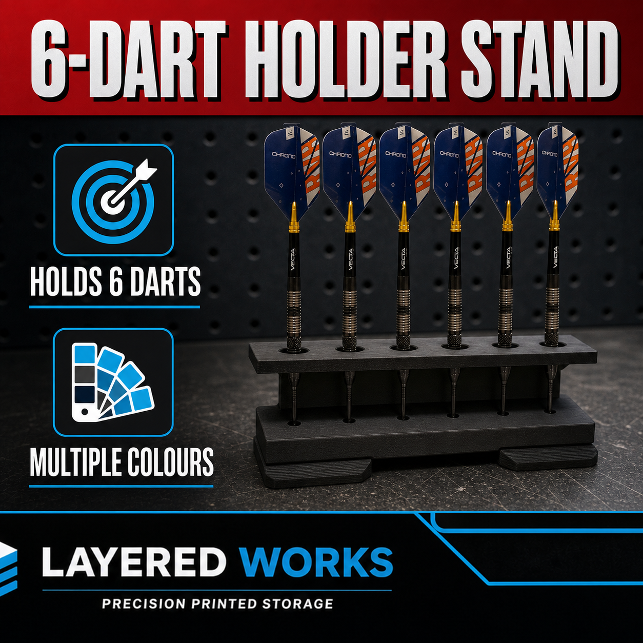 Dart Holder Stand (Holds 6 Darts) - Multiple Colours 1 Dart Holder Stand (Holds 6 Darts) - Multiple Colours
