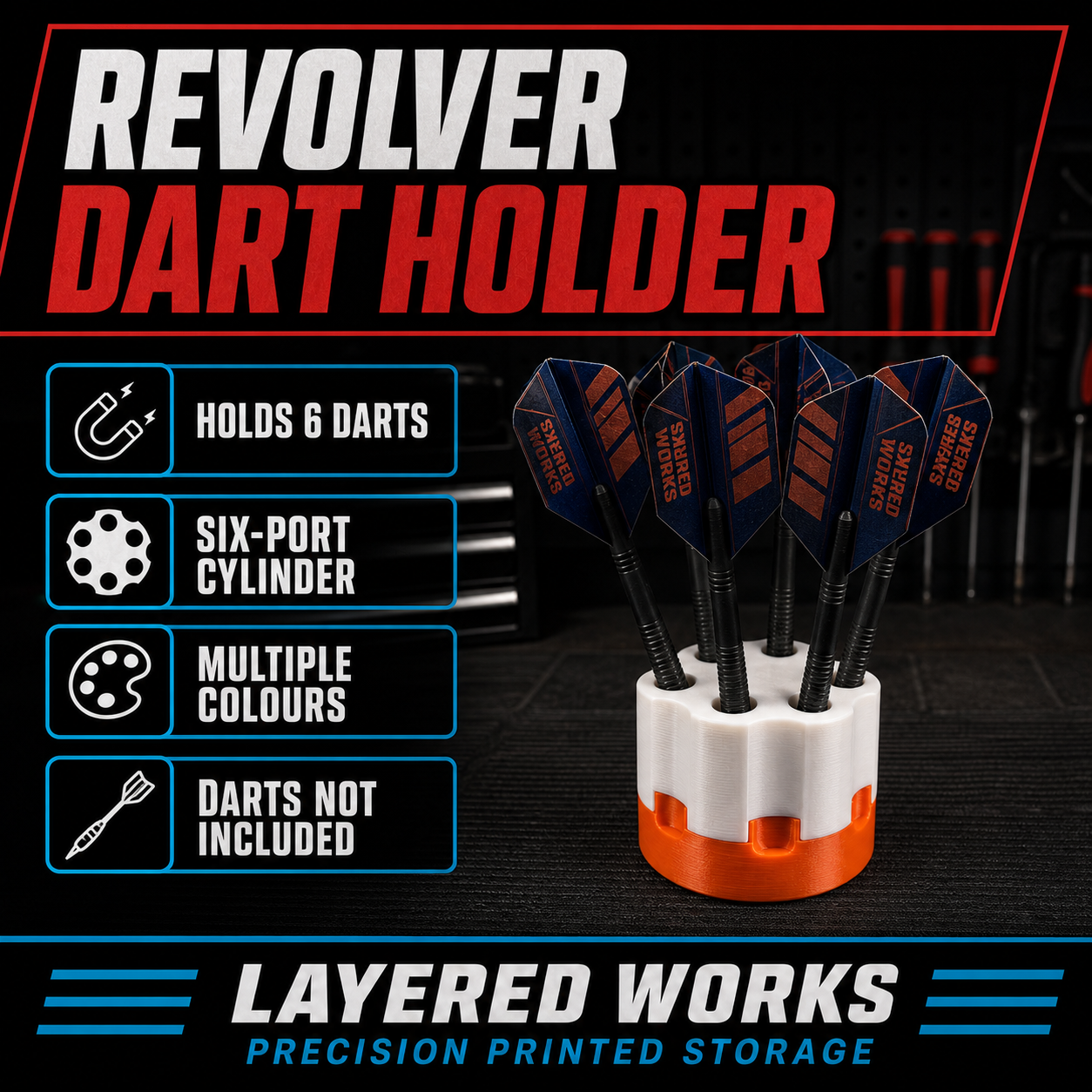 Dart Holder Revolver Style Stand (Holds 6 Darts) - Multiple Colours 1 Dart Holder Revolver Style Stand (Holds 6 Darts) - Multiple Colours