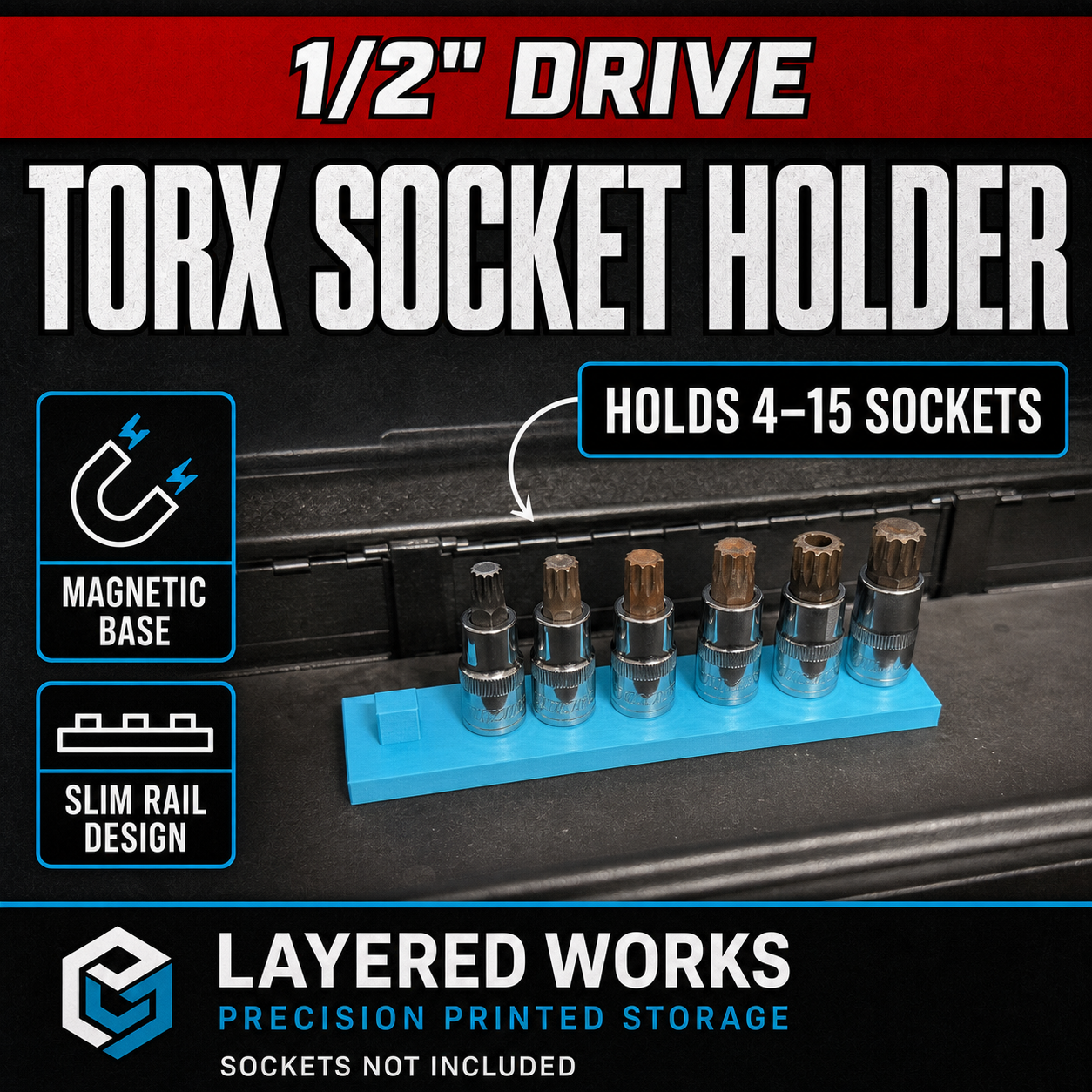 1/2" Torx Socket Holder | Magnetic Socket Organiser 1 1/2" Torx Socket Holder | Magnetic Socket Organiser
