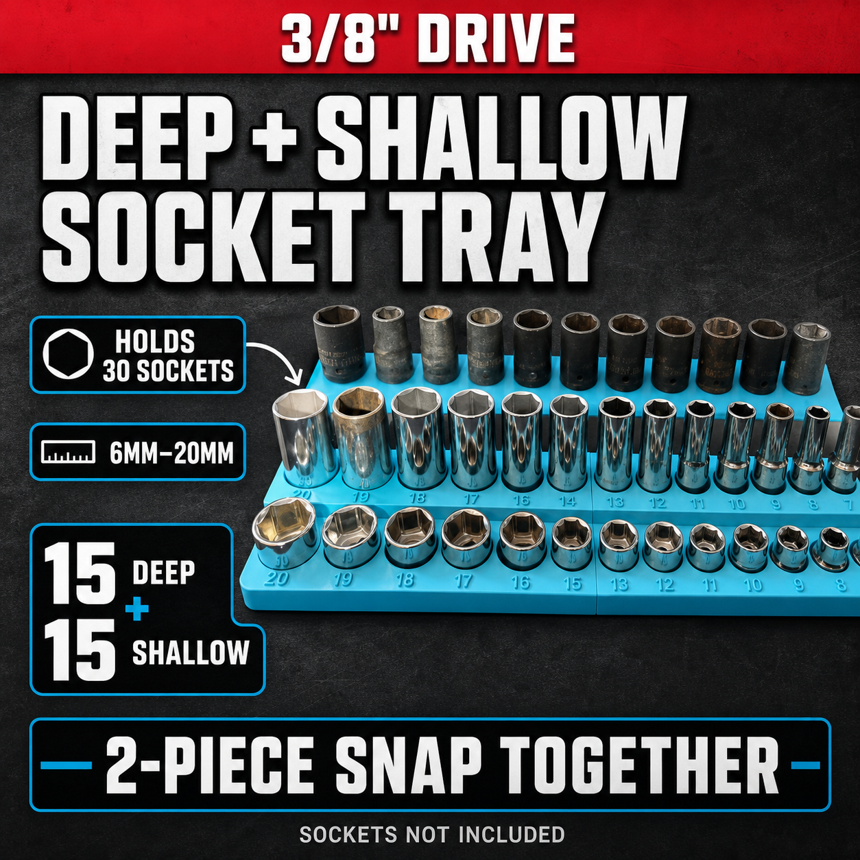 3/8 Deep & Shallow Socket Tray | Drawer Organiser | Toolbox Organiser 1 3/8 Deep & Shallow Socket Tray | Drawer Organiser | Toolbox Organiser