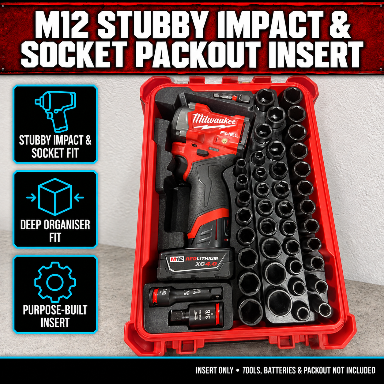 Milwaukee M12 Stubby Impact & Socket PACKOUT Insert 1 Milwaukee M12 Stubby Impact & Socket PACKOUT Insert
