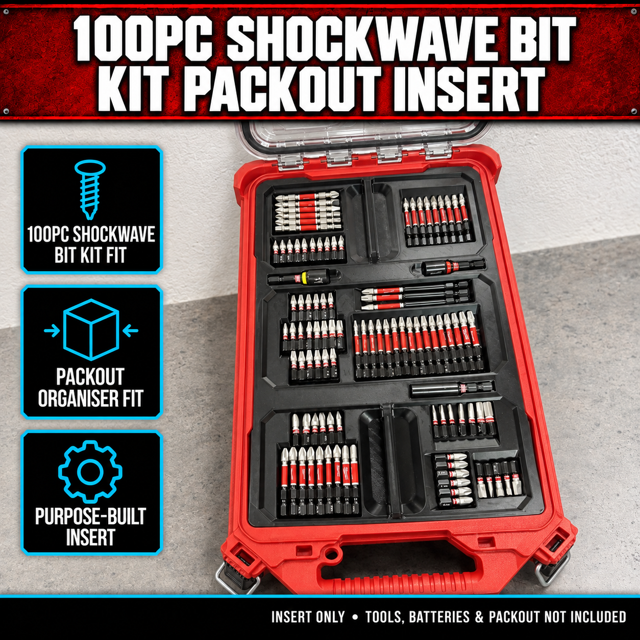 Milwaukee 100pc SHOCKWAVE Bit Kit PACKOUT Insert 1 Milwaukee 100pc SHOCKWAVE Bit Kit PACKOUT Insert