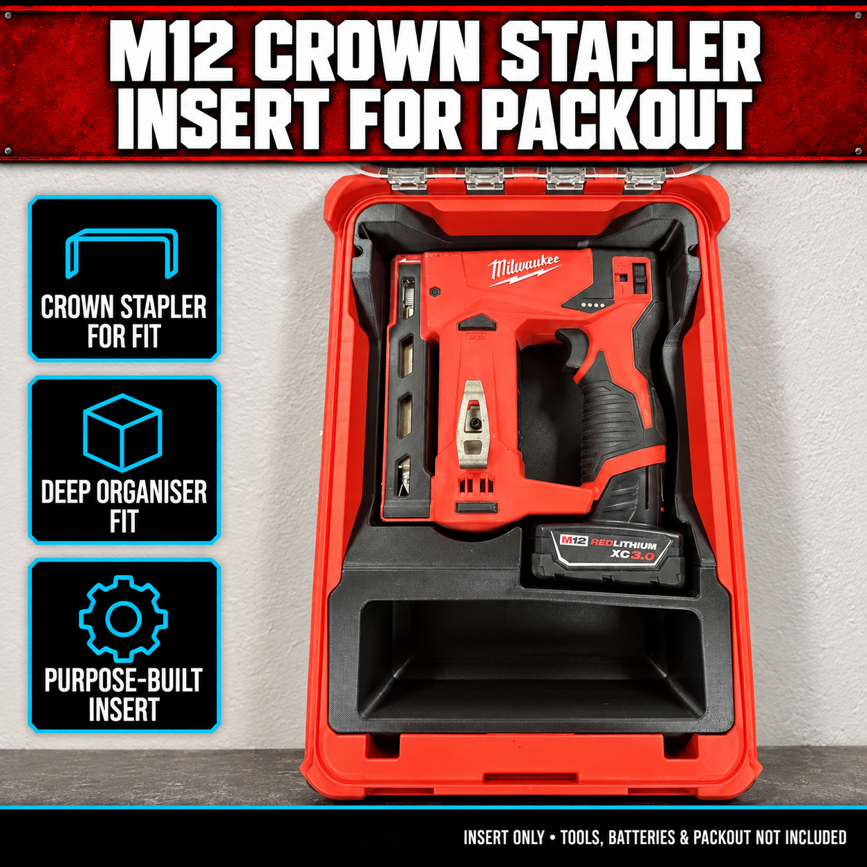 Milwaukee M12 Crown Stapler Insert for PACKOUT 1 Milwaukee M12 Crown Stapler Insert for PACKOUT