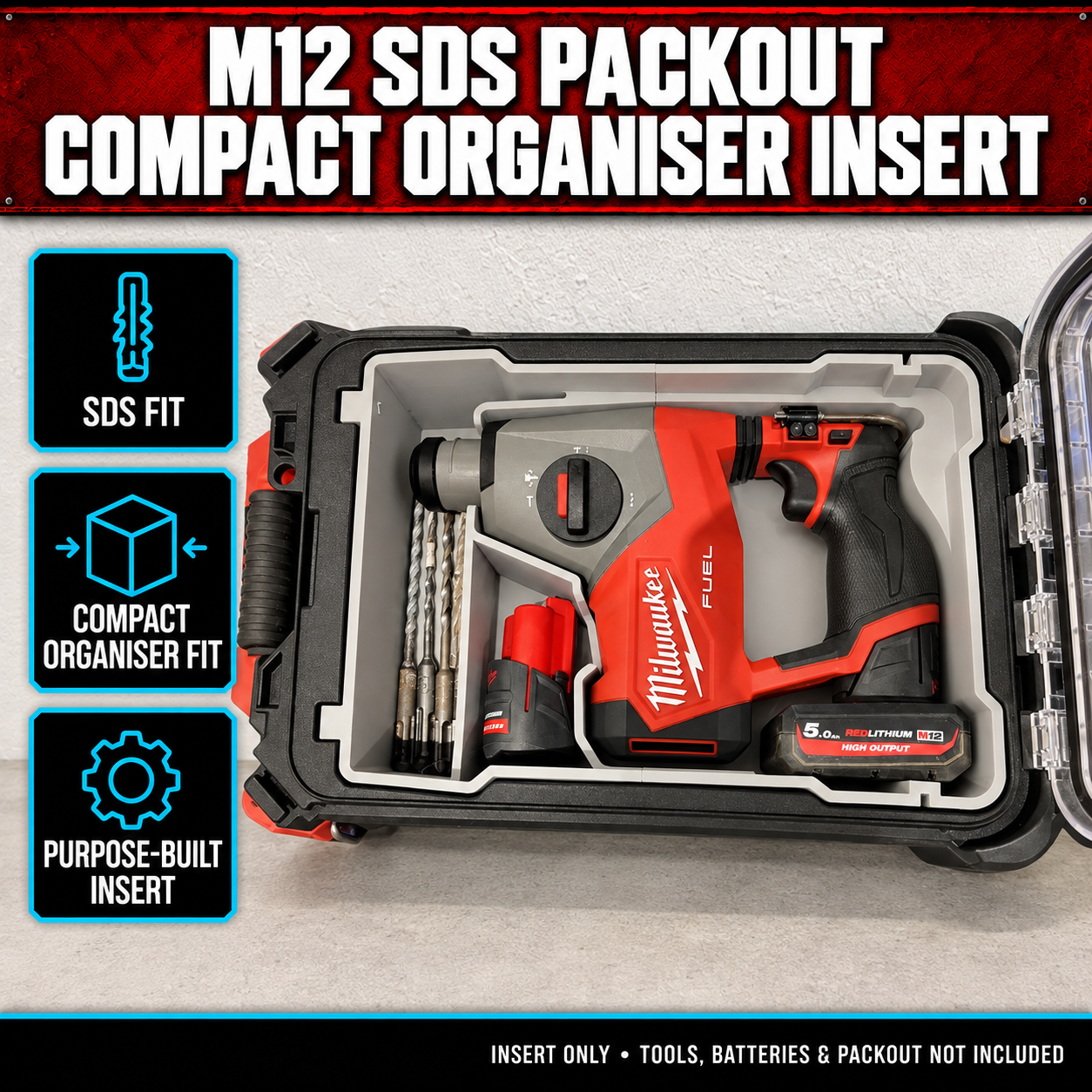 Milwaukee M12 SDS PACKOUT Compact Organiser Insert 1 Milwaukee M12 SDS PACKOUT Compact Organiser Insert