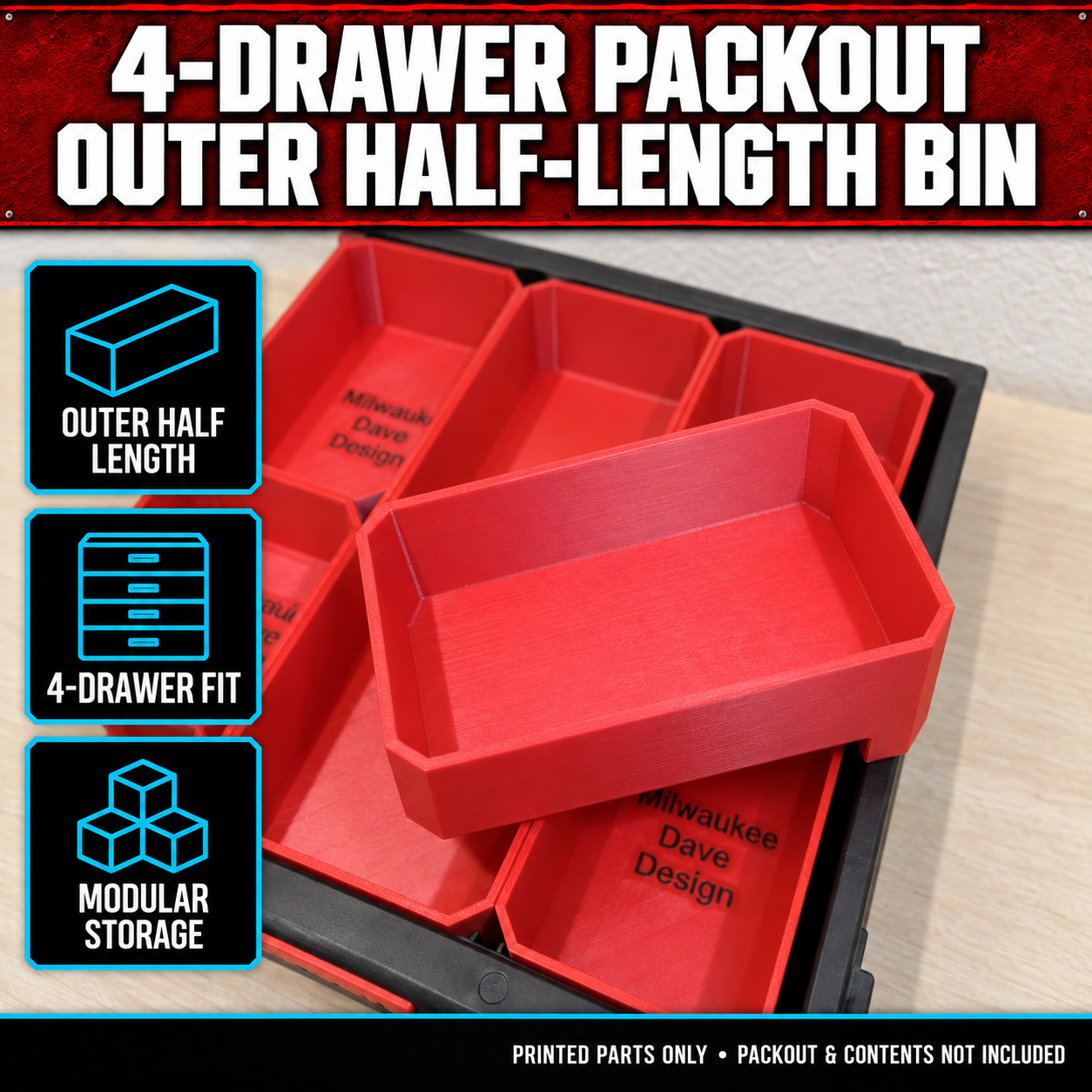 Milwaukee 4-Drawer PACKOUT Outer Half-Length Bin 1 Milwaukee 4-Drawer PACKOUT Outer Half-Length Bin
