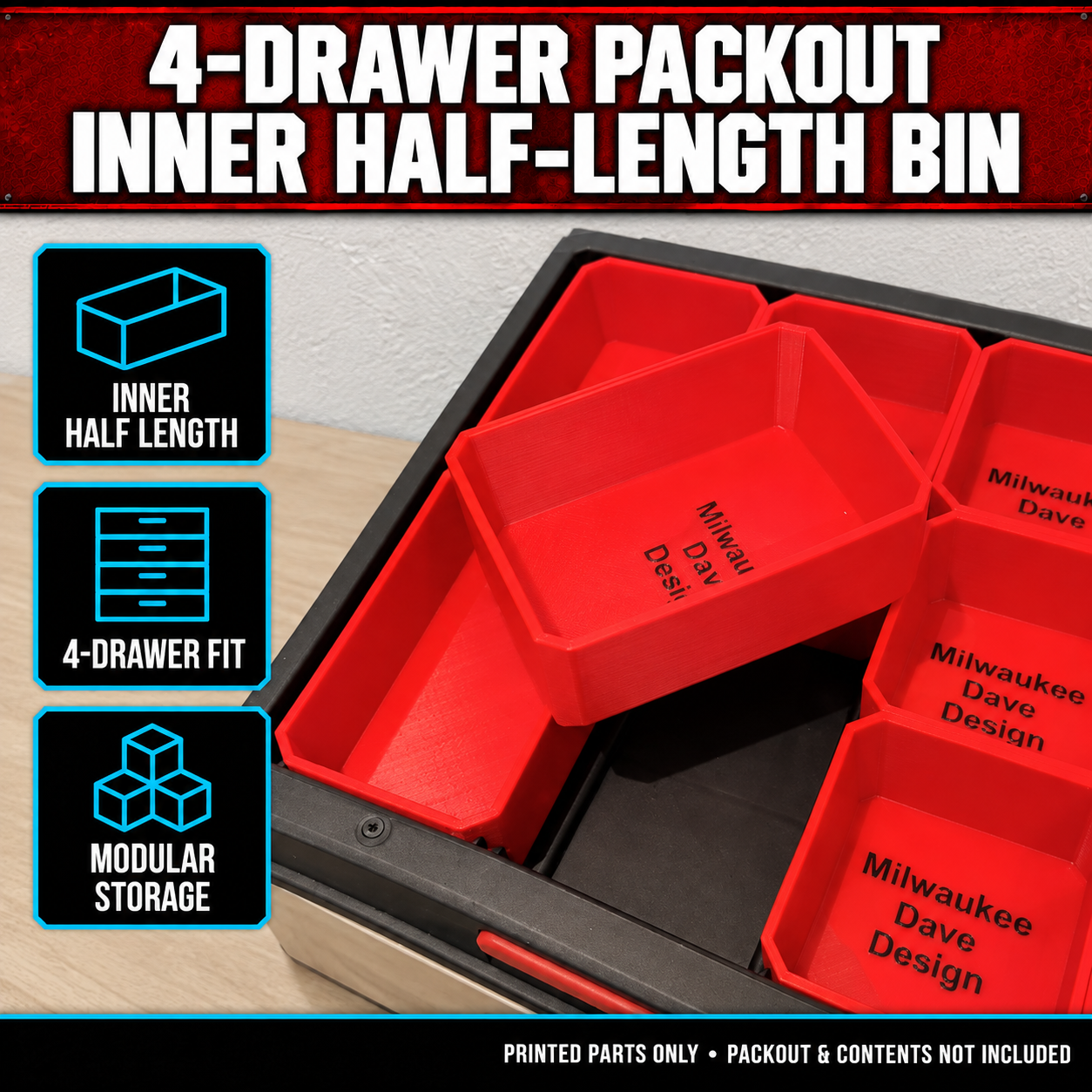 Milwaukee 4-Drawer PACKOUT Inner Half-Length Bin 1 Milwaukee 4-Drawer PACKOUT Inner Half-Length Bin