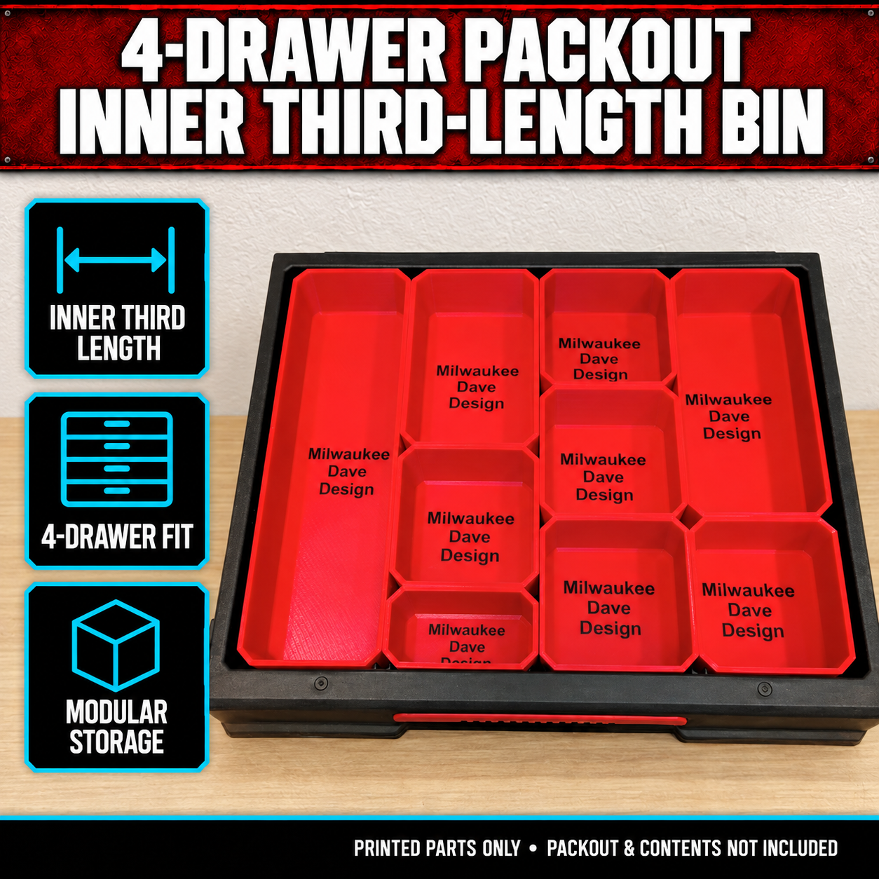 Milwaukee 4-Drawer PACKOUT Inner Third-Length Bin 1 Milwaukee 4-Drawer PACKOUT Inner Third-Length Bin