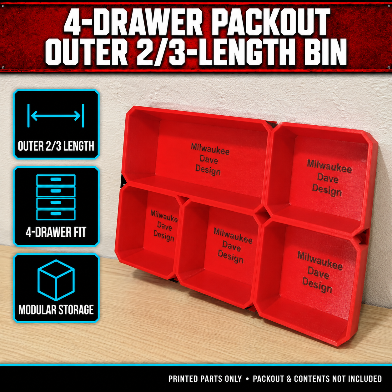 Milwaukee 4-Drawer PACKOUT Outer 2/3-Length Bin 1 Milwaukee 4-Drawer PACKOUT Outer 2/3-Length Bin