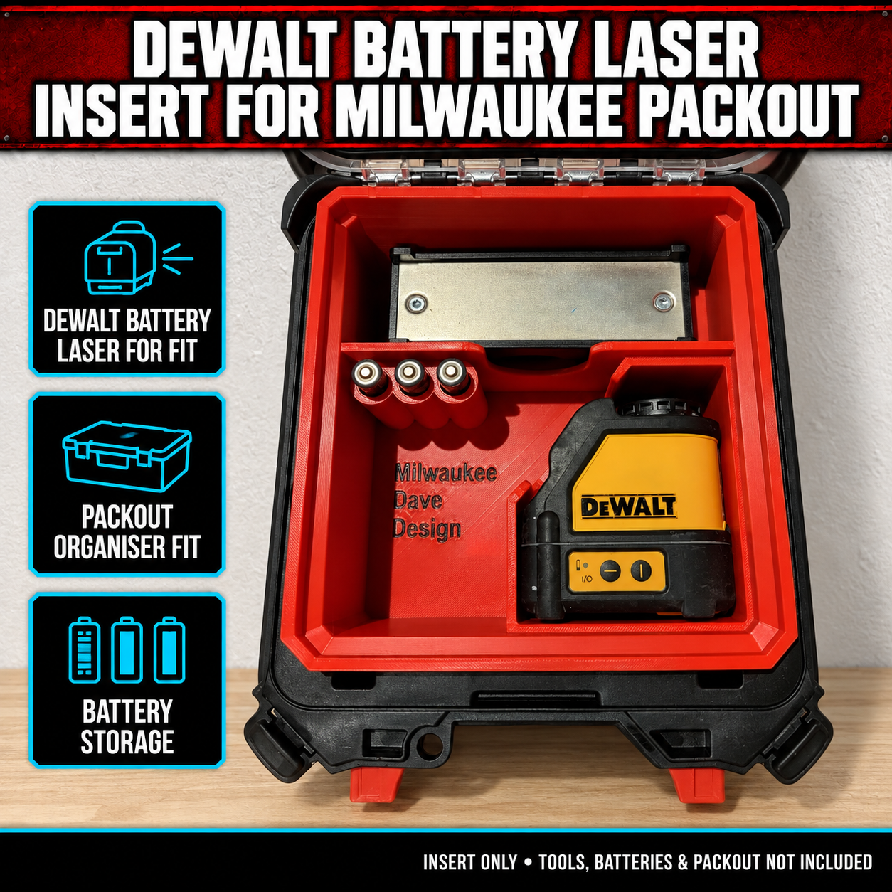 DeWalt Battery Laser Insert for Milwaukee PACKOUT 1 DeWalt Battery Laser Insert for Milwaukee PACKOUT