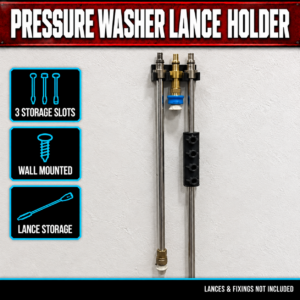 Black 3D-printed pressure washer lance wall holder with three storage slots