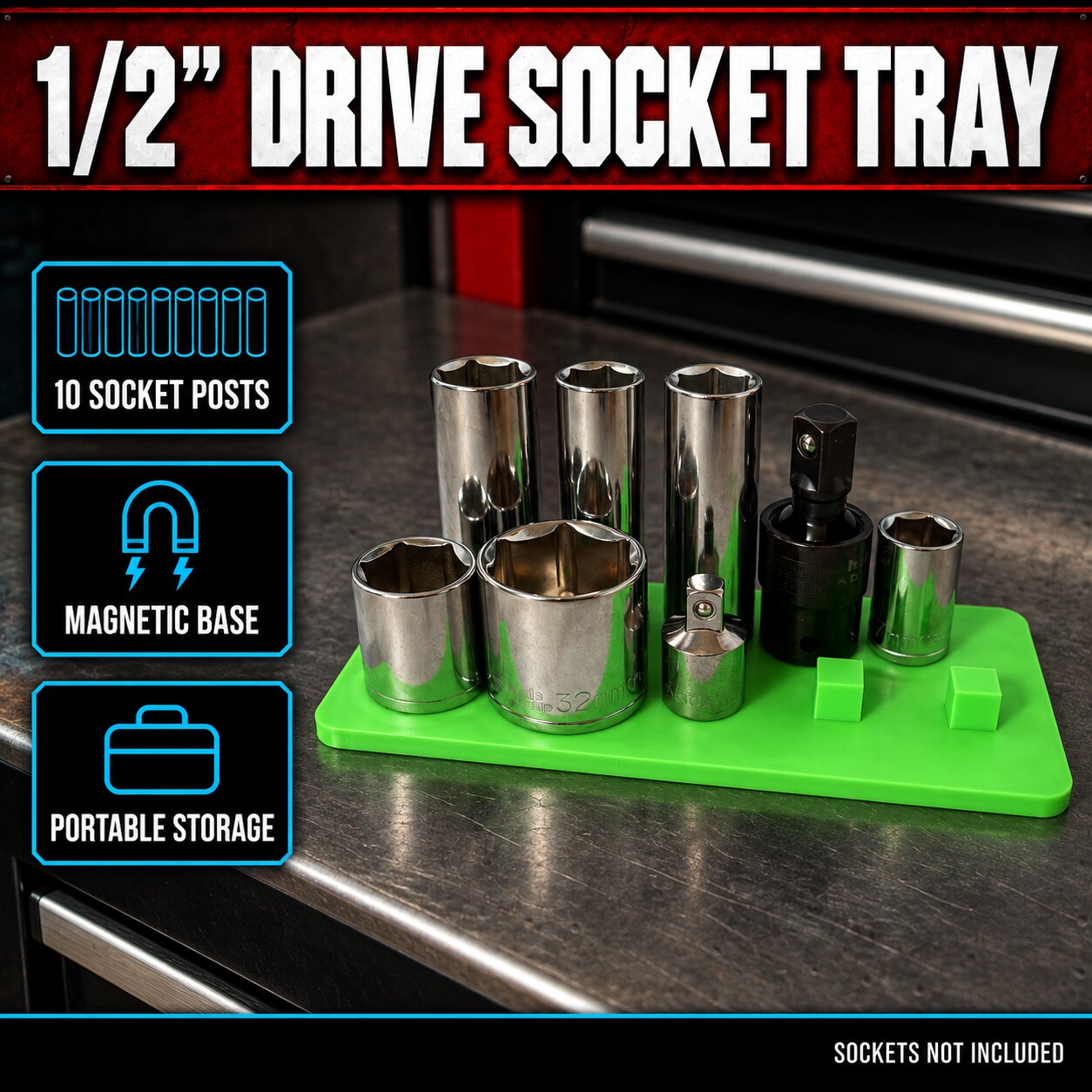 half inch drive portable magnetic socket tray featured