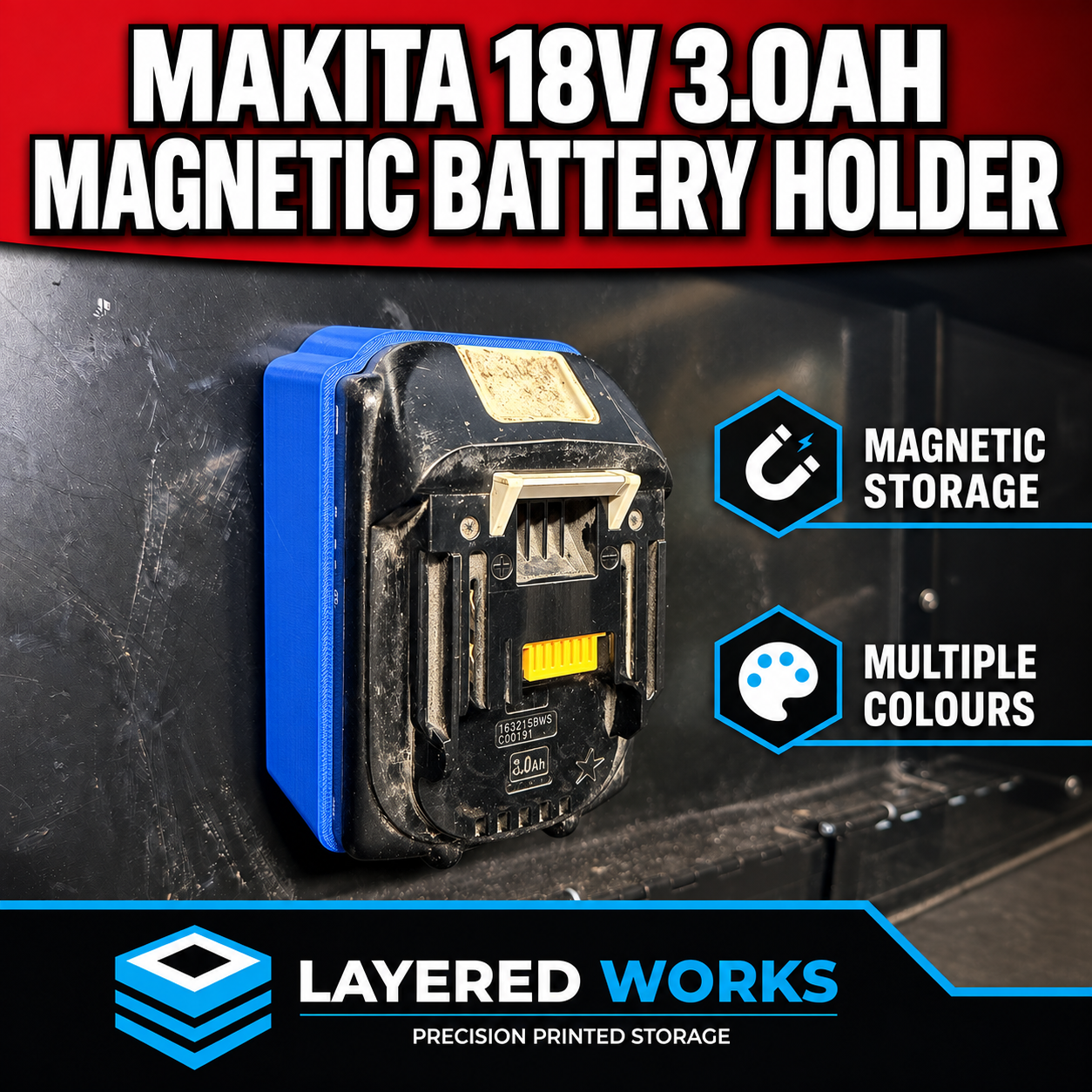 Makita 18V Magnetic Battery Holder/Cover | Multiple Colours | Battery Organiser 1 Makita 18V Magnetic Battery Holder/Cover | Multiple Colours | Battery Organiser