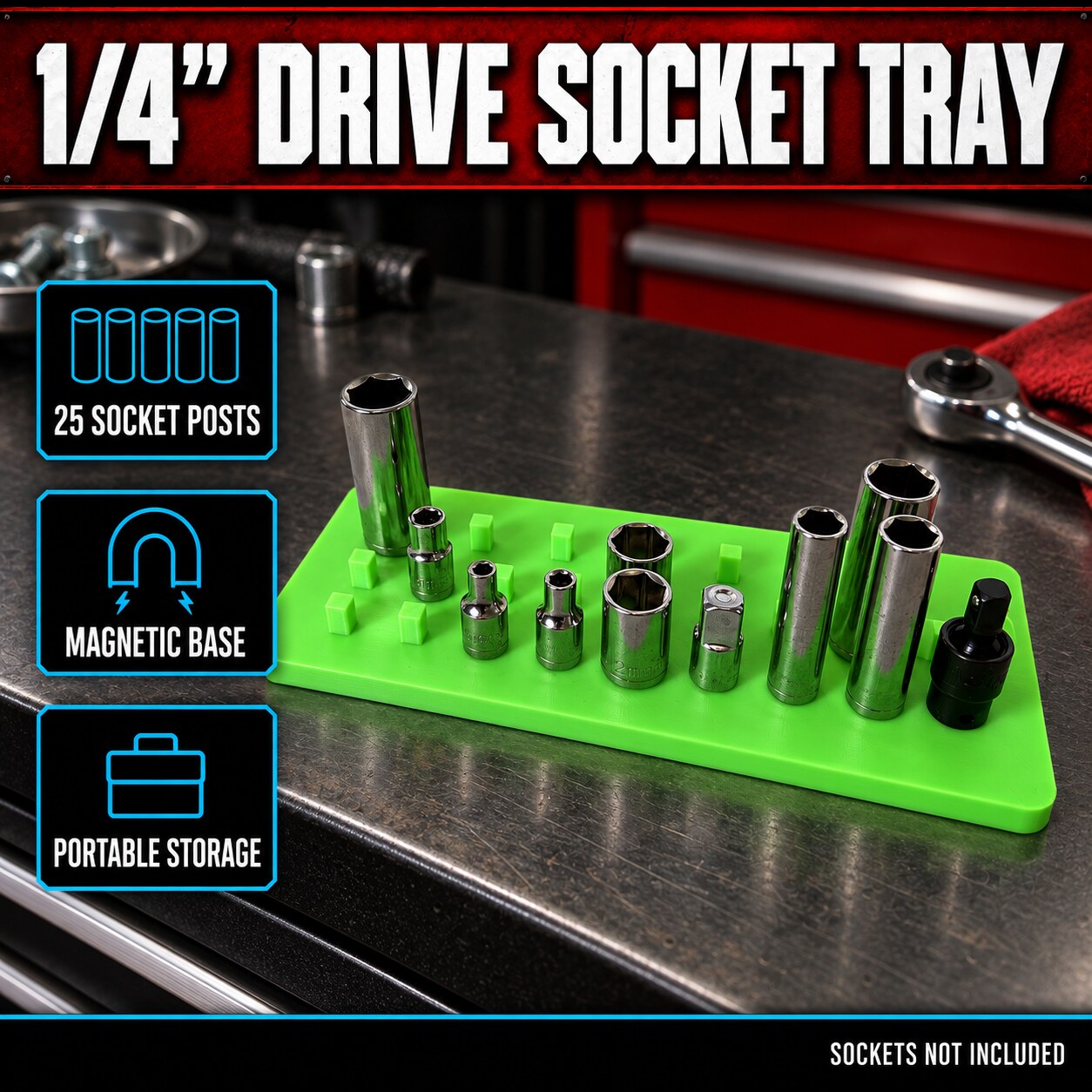 quarter inch drive portable magnetic socket tray featured