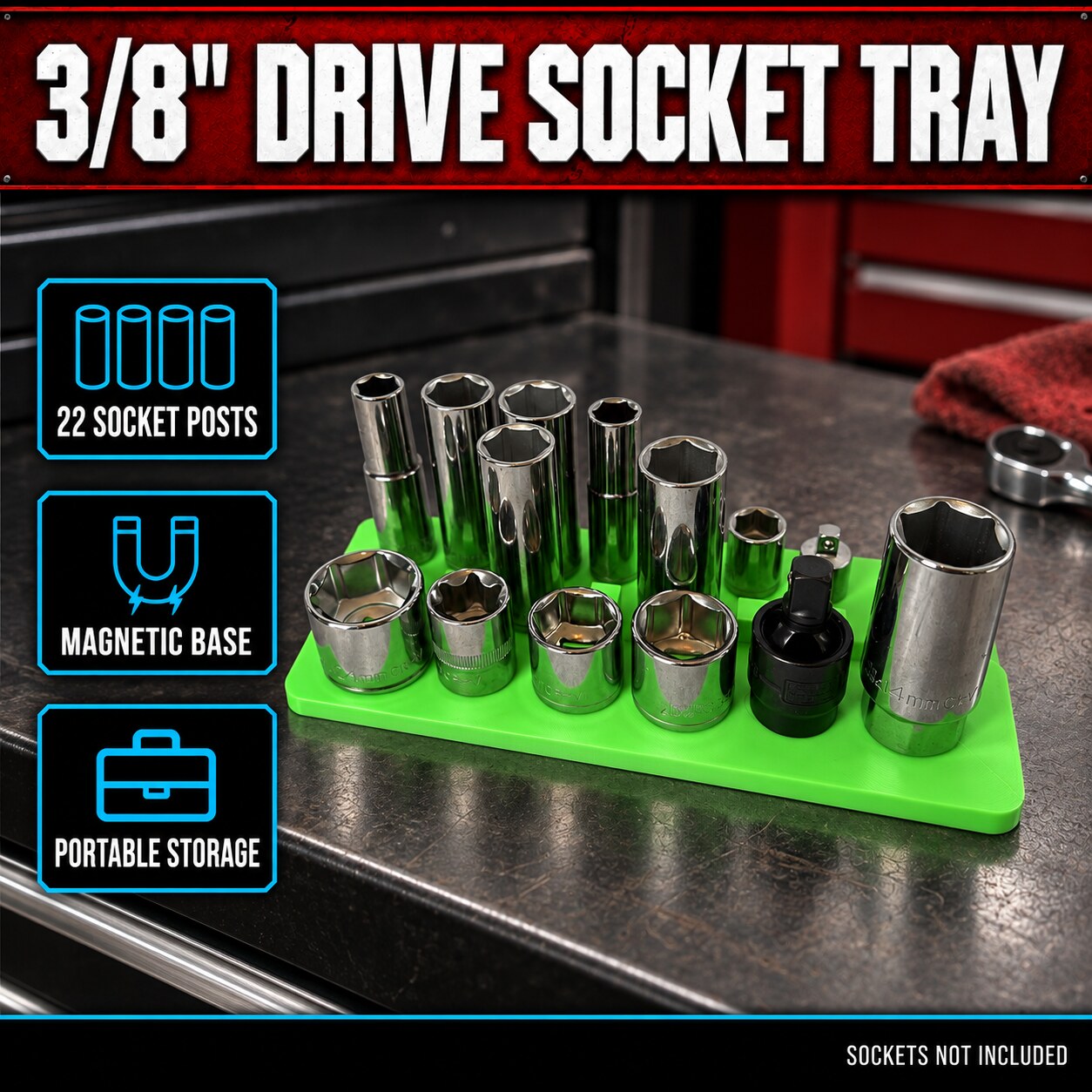 three eighth inch drive portable magnetic socket tray featured