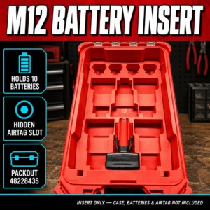 Milwaukee Packout Insert - M12 Batteries - 10x Batteries & Airtag