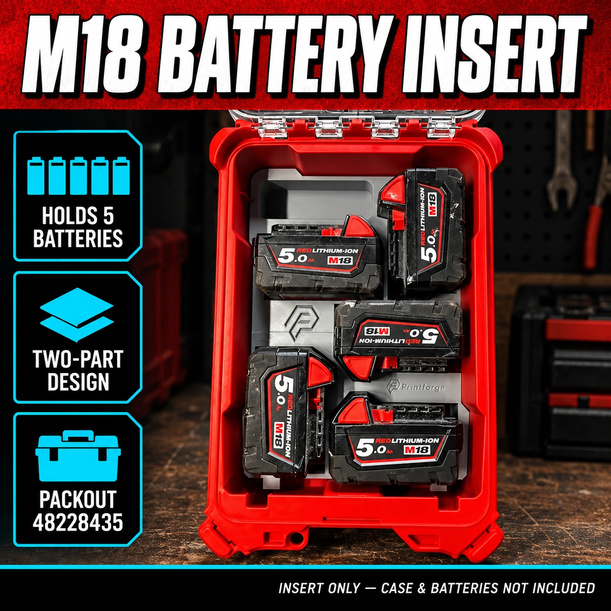 Milwaukee Packout Insert 5x M18 Battery Storage Organiser Box Tray 1 Milwaukee Packout Insert 5x M18 Battery Storage Organiser Box Tray