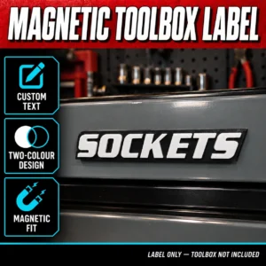 Our Products 32 Personalised Magnetic Toolbox Label – Custom Text & Colours